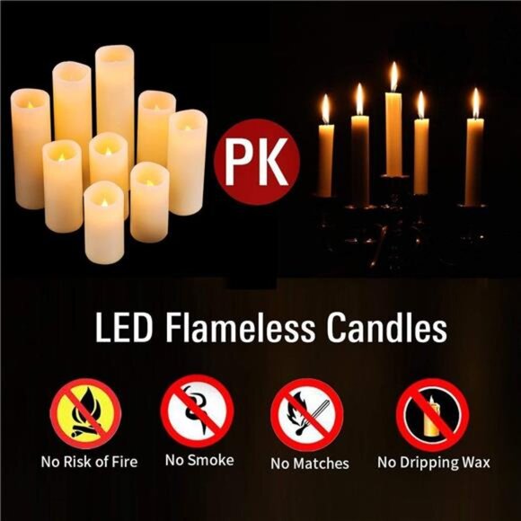 New Flameless Candles Led Candles Pack of 9 (H 4" 5" 6" 7" 8" 9" x D 2.2") - Picture 4 of 7